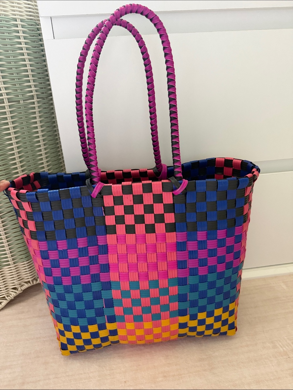 Vibrant Multicolor Woven Tote Bag - Picture 3 of 4